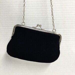Classic Black Velvet Frame Purse Bag with Silver Chain